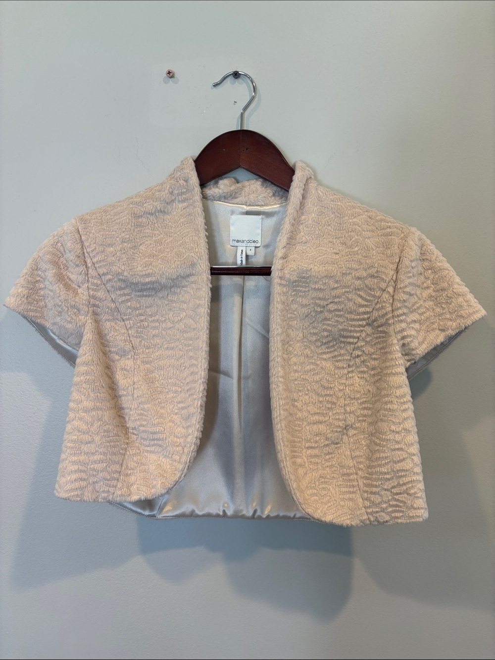 Max & Cleo Cream Short Sleeve Textured Bolero Jacket
